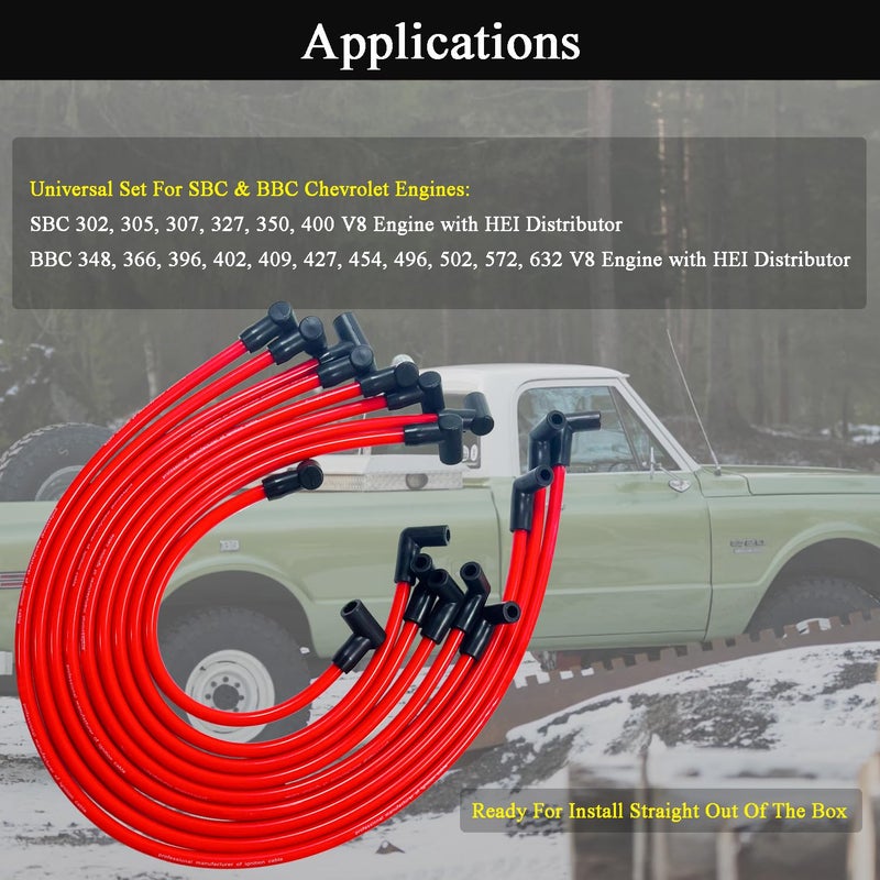 LLANNDER 10mm High Performance Spark Plug Wire Set Compatible with Chevy SBC BBC 305 350 454 Electronic V8 Engine with HEI Distributor - Image 5